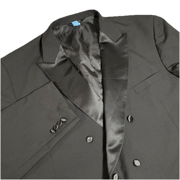 Jos A Bank Men's 52L Black Tuxedo Jacket Double Breasted 100% Wool Coat Blazer - Picture 1 of 8